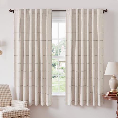 NICETOWN 100% Blackout Plaid Curtains for Kids Room, W52xL63, 2 Panels - color: Taupe, size: 52"W x 63"L (Pack of 2)