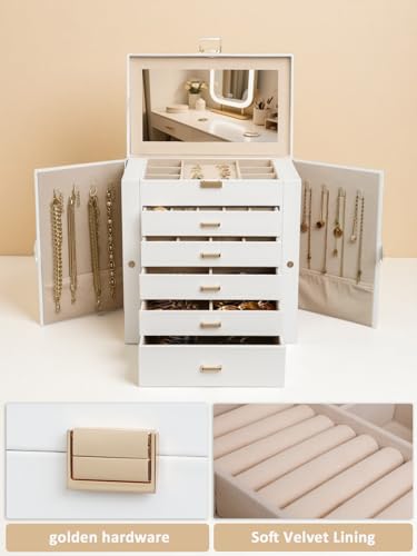 BOOVO Large Jewelry Box for Women 6 Layer - color: White and Gold, size: 6 Layer
