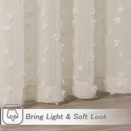 MYSKY HOME Beige Boho Sheer Curtains with Cream Pom Pom 36Wx45L,2 Panels - color: 1-wood Beige, size: 36"W x 45"L (Pack of 2)