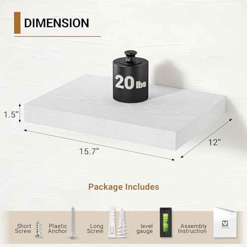 Vivelove White Floating Shelves, 16 X 12 Inches, Set of 2 - color: White, size: 16”wx12”dx1.5”h