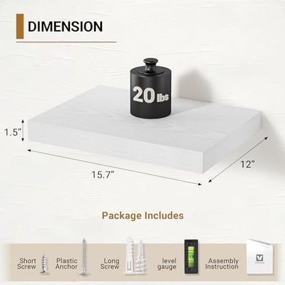 Vivelove White Floating Shelves, 16 X 12 Inches, Set of 2 - color: White, size: 16”wx12”dx1.5”h