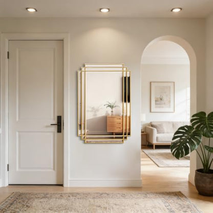 36"x24" Rectangle Beveled Wall Mirror with Gold Geometric Frame - color: Gold, size: 36"L x 24"W