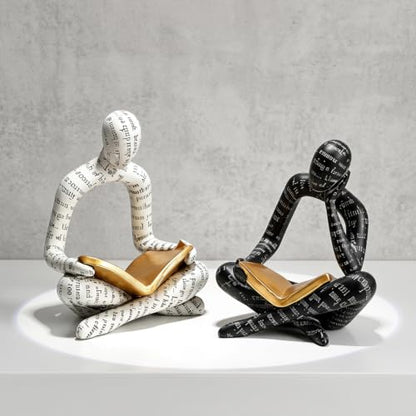 2 PCS Resin Modern Reading Figure Statue Decor, Small Abstract Table Decor