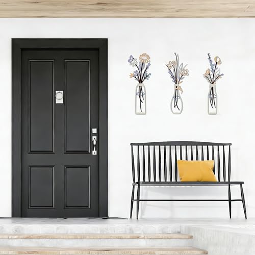Embewhis Wall Decor Metal Flowers 3pcs, Rustic Farmhouse Flower Sculptures, 13.7" Wall Art Decor, Drill-Free Install Option for Living Room, Kitchen, Bedroom & Bathroom - size: G