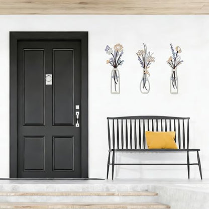 Embewhis Wall Decor Metal Flowers 3pcs, Rustic Farmhouse Flower Sculptures, 13.7" Wall Art Decor, Drill-Free Install Option for Living Room, Kitchen, Bedroom & Bathroom - size: G