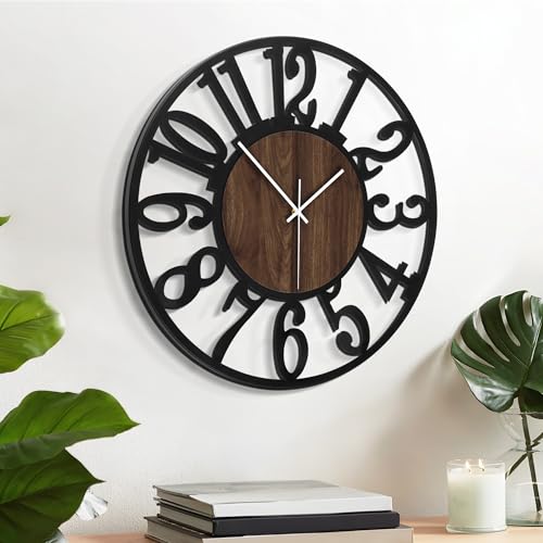 LEIKE 12in Arabic Numeral Wall Clock Battery Operated Black, Silent Non Ticking, Wall Clocks for Living Room Decor, Small Classic for School, Office, Home, Kitchen, Bedroom - color: Wood-arabic, size: 12in