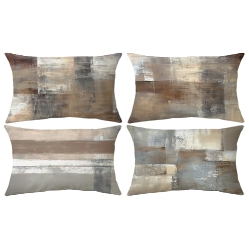 Set of 4 Abstract Throw Pillow Covers 12x20 Brown Tan Gray - color: Brown Tan, size: 20" x 12" (Pack of 4)