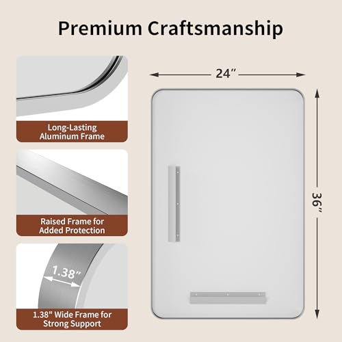 DeerValley Bathroom Mirror with Black Frame, Rounded Rectangle - color: Silver, size: 36"L x 24"W