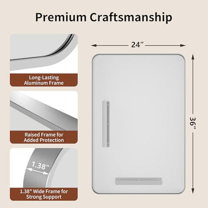 DeerValley Bathroom Mirror with Black Frame, Rounded Rectangle - color: Silver, size: 36"L x 24"W