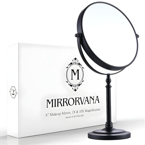 MIRRORVANA Double Sided 10X/1X Magnifying Makeup Mirror, 8" x 15" (Black) - color: Black