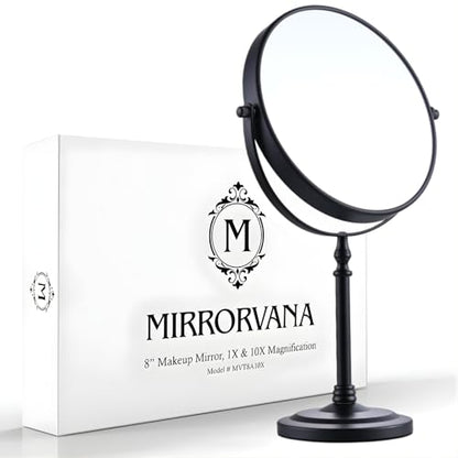 MIRRORVANA Double Sided 10X/1X Magnifying Makeup Mirror, 8" x 15" (Black) - color: Black