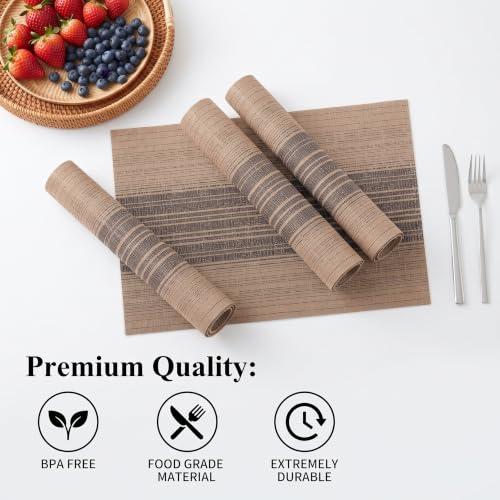 Winknowl Placemats Set of 8, Washable Vinyl Woven Placemats, Heat Resistant & Wipeable Table Mats for Kitchen Dining Table (Brown) - color: Black and Brown, size: Set of 8