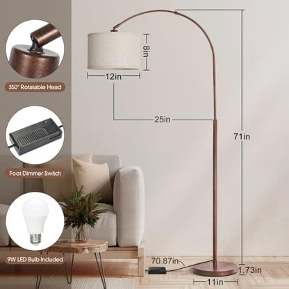 Dimmable Arc Floor Lamps, Antique Bronze Lamp with Adjustable Hanging Shade - color: Antique Bronze
