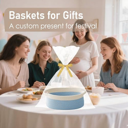 JMvicyroam Small Woven Basket, Empty Gift Basket, White&Blue/1 Pack - color: White&Blue, size: 1 Pack