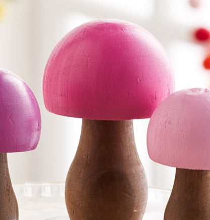 Your Heart's Content Wood Mushrooms Set of 3 (Pink Paint 3) - color: Pink 3