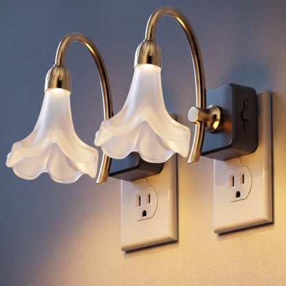 JandCase Night Light, Night Lights Plug into Wall, Glass Flower Nightlight - color: lily