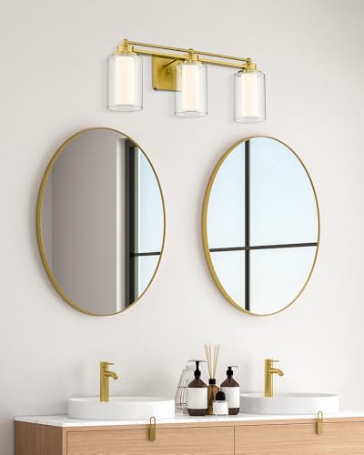 HWH 3-Light Bathroom Vanity Light, Clear Glass, Dimmable, 5HLT63B-3W-LED BG - color: Brushed Gold + LED, size: 3 Lights