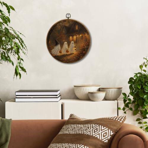 JUIOEIU Fall Halloween Witch Ghost Pumpkin Lantern Round Wall Decor 997 - color: Three ghosts