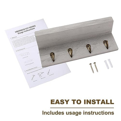 Key Holder Wall Mount, Farmhouse Wall Shelf with 4 Hooks for Entryway - color: Gray