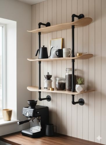 Industrial Pipe Floating Shelf, 3 Tier, Skateboard Decks, Easy Assembly - size: 3 Tier Shelf