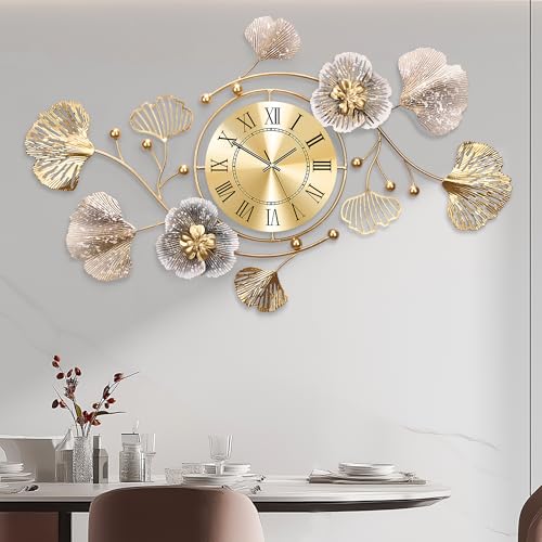 33" Modern Farmhouse Large Decorative Wall Clock, Ginkgo Metal Art - color: Retro Coffee Color - Rome, size: 32 x 18 inches