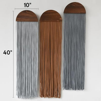 3Pcs Macrame Wall Hanging Handmade Boho Decor Yarn Craftsmanship 10"W*40"L - color: Grey and Brown