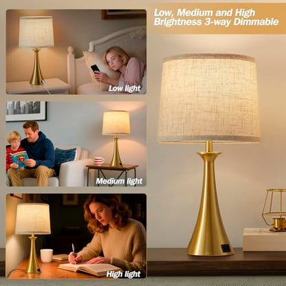 Touch Table Lamps Set of 2, 21" Bedside Lamps with USB C+A, Gold - color: Gold 2pcs