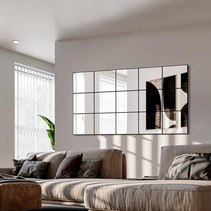Delma Window Pane Full Length Mirror 28"x55" Large Window Wall Mirror Black - size: 55"L x 28"W