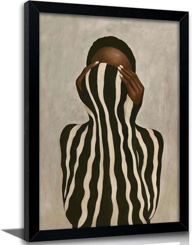 Black Woman Canvas Wall Art African American Picture Wall Decor Fashion Minimalist Poster Print Artwork for Living Room Bedroom Office Home Decoration Black Framed - color: Black woman, size: 16"L x 12"W