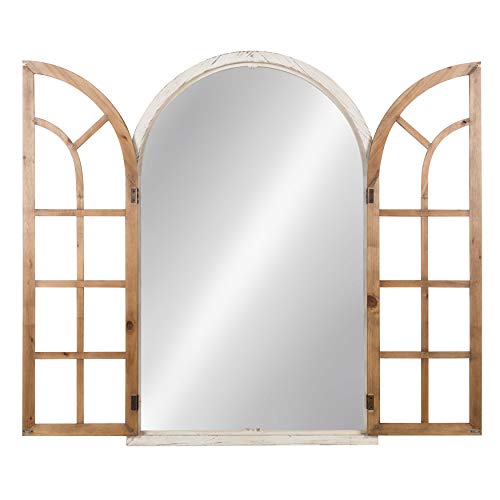 Kate and Laurel Boldmere Large Traditional Wood Windowpane Arch Mirror, 28x44, Rustic Brown and White - color: White/Brown, size: 44"L x 28"W