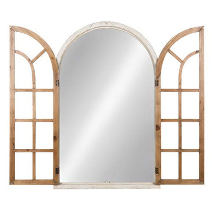 Kate and Laurel Boldmere Large Traditional Wood Windowpane Arch Mirror, 28x44, Rustic Brown and White - color: White/Brown, size: 44"L x 28"W