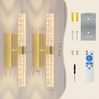 camuucci Battery Operated Wall Sconces Set of 2, Rechargeable Wall Lights - color: Gold, size: 15.3 Inches