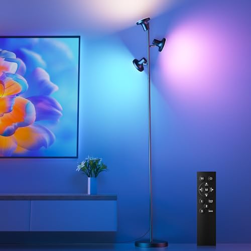 SIBRILLE RGB Floor Lamp, 36W Bright LED Standing Lamp with 3 Swivel Lights, Color Changing Tree Tall Lamp with Remote, Stepless Dimmable Modern Floor Lamps for Living Room, Bedroom, Gaming Room,Office - color: RGB (Red, Green, Blue)