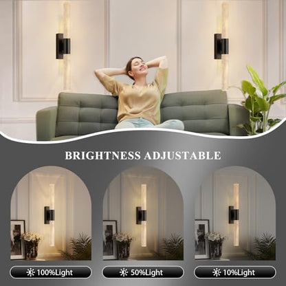 camuucci Battery Operated Wall Sconces Set of 2, Rechargeable Wall Lights - color: Black, size: 20.9 Inches