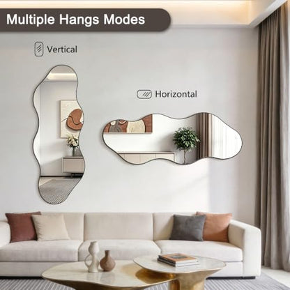 65.7"x24" Irregular Full Length Mirror, Abstract Wall Mirror - color: Black Wavy