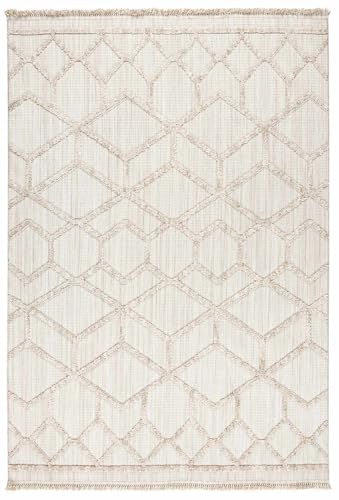 Hauteloom Hive Farmhouse Living Room Bedroom Modern Moroccan Trellis Runner Rug - Soft Shaggy High Low Carpet - High Pile - Bohemian, Boho - Gray, Brown, Beige, Cream - 2'7" x 7'3" - color: Cream, Beige, Light Gray / Malilinao, size: 2'8" x 7'3" (Runner)