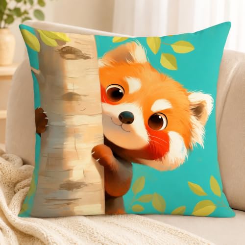 Cute Red Panda Pillow Cover, Kids Woodland Animal Decor, 18x18 Inch - color: Peeking Red Panda