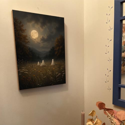 Halloween Wall Art Decor Ghost Family Moonlight Canvas Print Framed - color: B