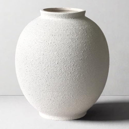 White Ceramic Vase, 9.8" Large, Round, Sandstone White - color: White-9.8", size: 9.8"-Oval