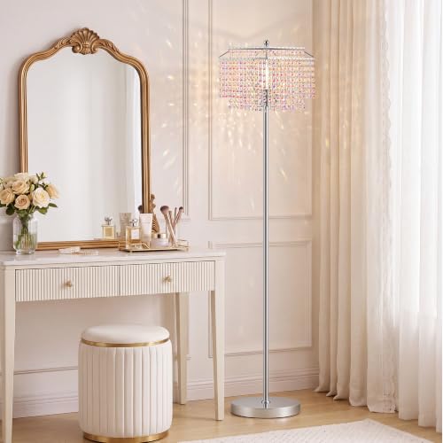 Luvkczc Multicolor Crystal Floor Lamp，64" Tall Elegant Standing Lamp - color: Silver+colorful