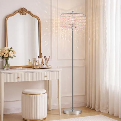 Luvkczc Multicolor Crystal Floor Lamp，64" Tall Elegant Standing Lamp - color: Silver+colorful