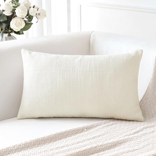 OTOSTAR Linen Throw Pillow Cover Set of 1 Decorative Lumbar Pillowcases Cushion Covers 12x20 Inch for Home Decor Sofa Bedroom Car 30 x 50CM Cream Beige - color: Cream Beige, size: 20" x 12" (Pack of 1)