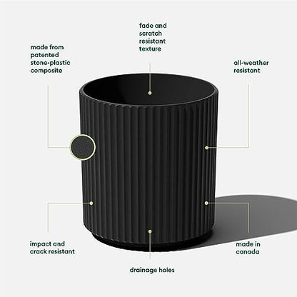 Veradek Demi Series Planter - Large Round Outdoor Planter - color: Black, size: 16 inch