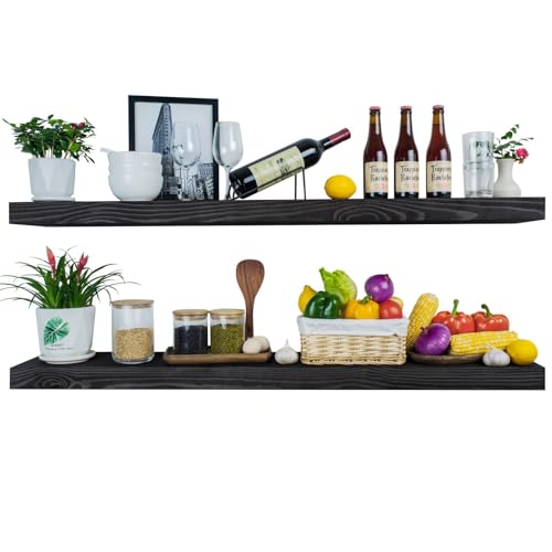 Rusitc Floating Shelves 48 inch Long 8 "deep Set of 2, Heavy Duty Wood Wall Mounted Shelves for Bathroom Living Room Kitchen,Book Shelves with Thickened Hidden Bracket-Black - color: Black, size: 48'' x 8''x 2''(set of 2）