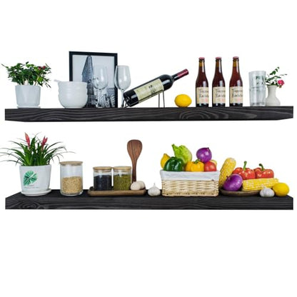 Rusitc Floating Shelves 48 inch Long 8 "deep Set of 2, Heavy Duty Wood Wall Mounted Shelves for Bathroom Living Room Kitchen,Book Shelves with Thickened Hidden Bracket-Black - color: Black, size: 48'' x 8''x 2''(set of 2）