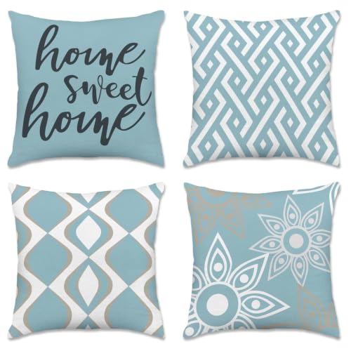 Hexagram Throw Pillow Covers 18x18, Blue Outdoor Pillow Covers Set of 4 - color: Blue, size: 18" x 18" (Pack of 4)