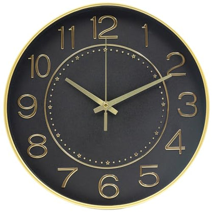HZDHCLH 12 Inch Modern Wall Clock Battery Operated Silent Non Ticking - color: Black and Gold, size: 12 Inch