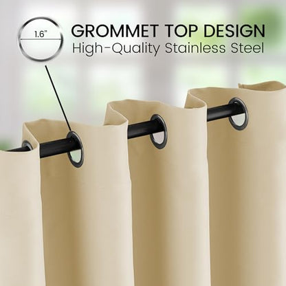 Extra Long Grommet Blackout Curtains, 1 Panel, Beige, W52 x L132 - color: Beige, size: 52"W x 132"L (Pack of 1)