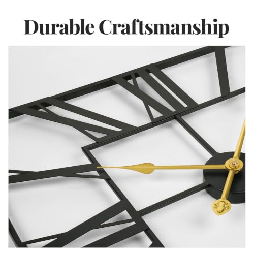 Cuspin 24 Inch Square Wall Clock, Large Black Metal Roman Numeral Clock - color: Black Roman Square, size: 24 Inch