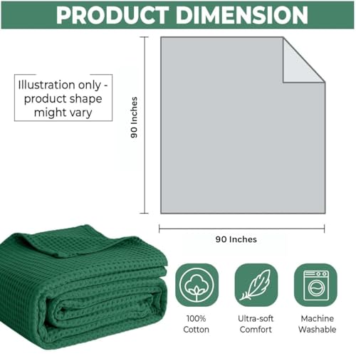 100% Cotton Blankets for Bed - Waffle Weave Blankets for Summer, Lightweight and Breathable Soft Woven Blanket for Spring (Dark Green, Queen (90" x 90")) - color: Dark Green, size: Queen (90" x 90")